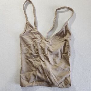 Silence + Noise Beige Ribbed V-Neck Cami Tank Top With Tie Back Size Small